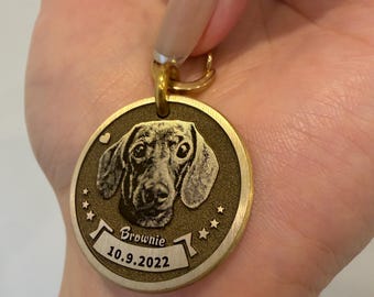 Engraved Solid Brass Pet Tag, Custom Photo Keychain, ID Tag,  Memorial Pendant for Pets
