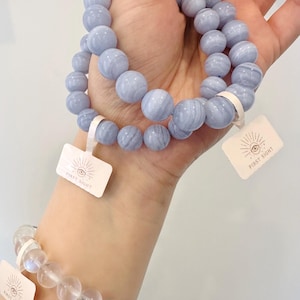 Natürliches Blaues Spitzen Achat Armband, Hals Chakra, beruhigender Kristall, sanfte Heilung, Angst Relief, Kristall Armband für Frauen, blauer Stein