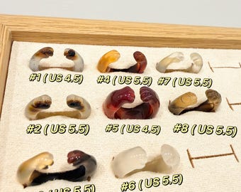 Hand Carved Agate Cat Paw Ring: Kawaii Gemstone (US 4.5-5.5) Siamese cat