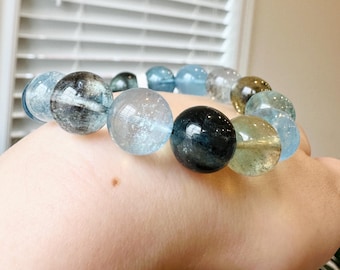 Collector Aquamarine Beaded Bracelet: Multi-Color Gemstone, 12mm