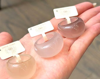 Natural Agate Statement Ring: Chunky Dome Rings, Chalcedony Ring,