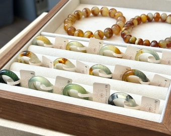 Natural Xiuyan Jade Ring: Serpentine Gemstone Band, Minimalist Statement Jewelry