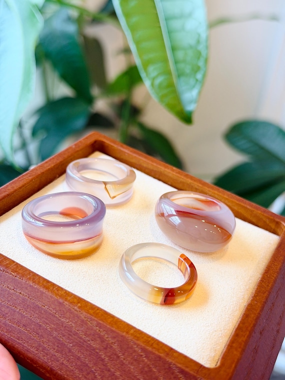 Natural Agate Statement Ring, Hand Cut Stone, US Size 7