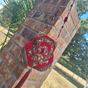 Mary Frances Red Velvet Beaded Evening Bag