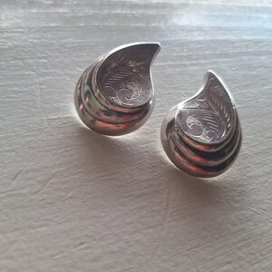 Sterling Silver, Stamped Design,  Large Tear Drop Earrings
