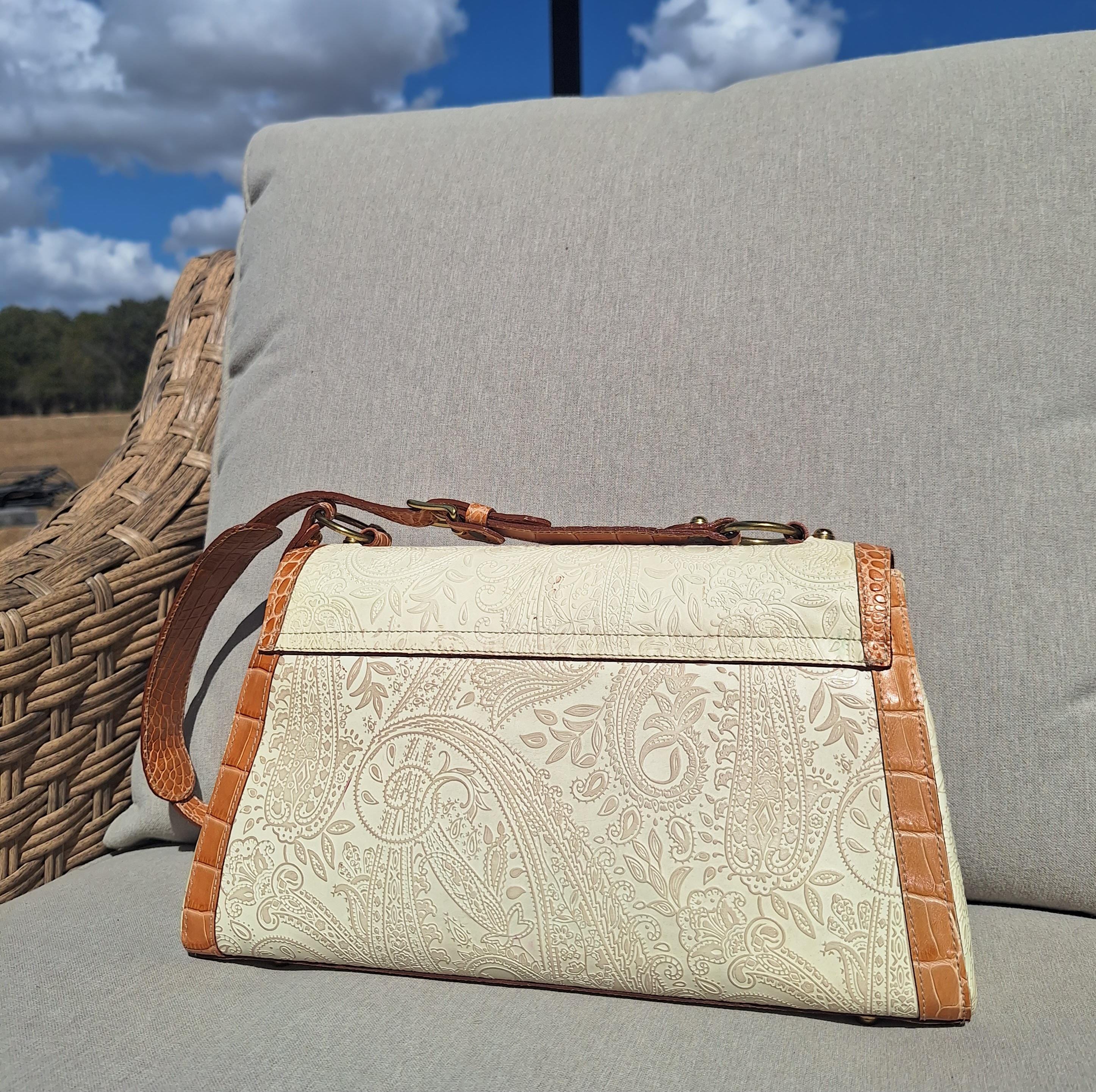 Edie | Toffee Alden Road | BRAHMIN Brahmin Cream and Brown Shoulder Bag with Classic Leather Trim display picture 1