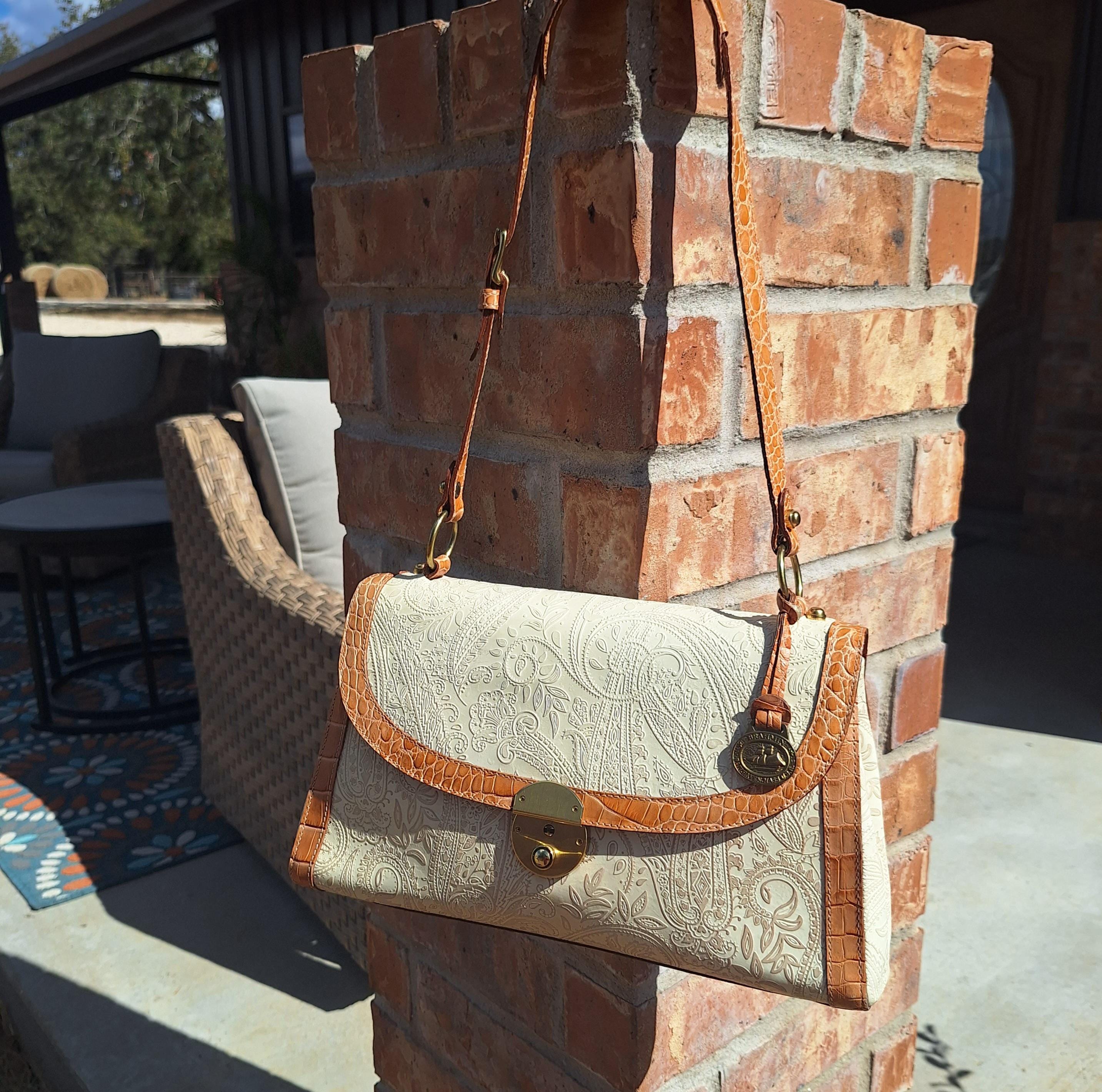 Edie | Toffee Alden Road | BRAHMIN Brahmin Cream and Brown Shoulder Bag with Classic Leather Trim display picture 1