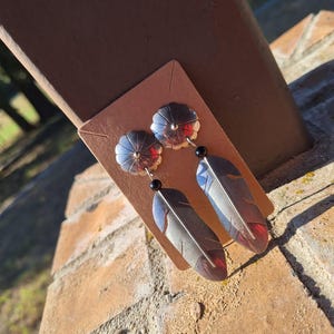 Navajo Sterling Silver Floral Feather Earrings - Vintage
