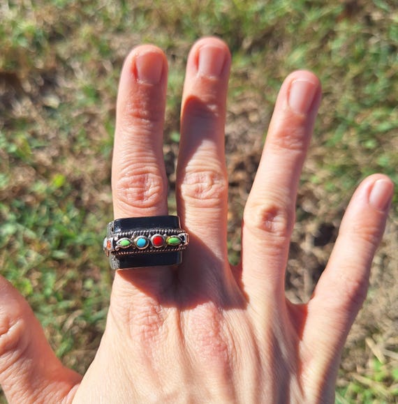 Solid Fine Silver Native American Multi Stone Sta… - image 1