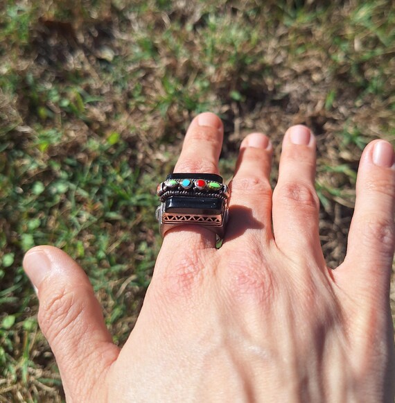 Solid Fine Silver Native American Multi Stone Sta… - image 3