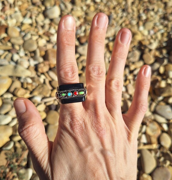 Solid Fine Silver Native American Multi Stone Sta… - image 2