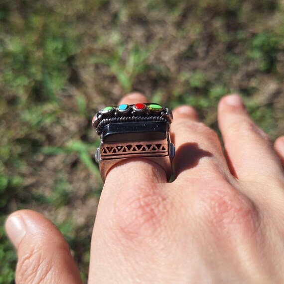 Solid Fine Silver Native American Multi Stone Sta… - image 4