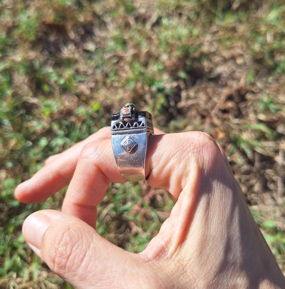 Solid Fine Silver Native American Multi Stone Sta… - image 5