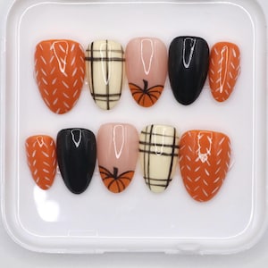 Fall Pumpkin Press On Nails | Handmade Gel X Nails