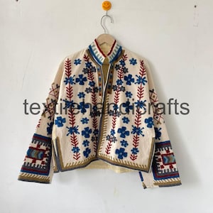 Bohemian Cotton Suzani Embroidered Jacket, Colorful Spring Coat Suzani Embroidered Jacket, Indian Women Outfit Jacket, Gift for her