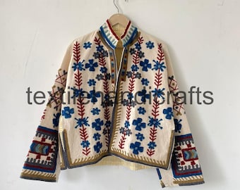 Bohemian Cotton Suzani Embroidered Jacket, Colorful Spring Coat Suzani Embroidered Jacket, Indian Women Outfit Jacket, Gift for her