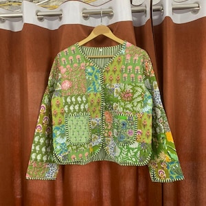 Hand Block Print Patchwork Jacket, Quilted Floral Cotton Coat