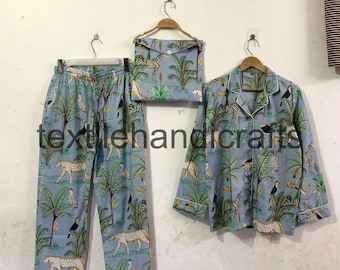 Jungle Print Cotton Pajama Set – Handmade Indian Sleepwear