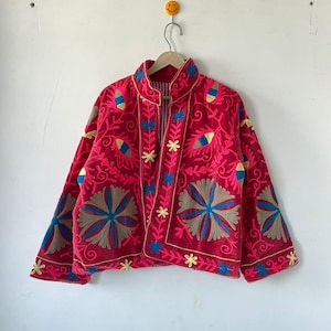 Velvet Handmade Suzani Embroidery Jacket for Women – Bohemian Vintage Style Coat – Colorful Floral Suzani Jacket, Perfect Gift for her