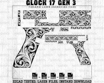 Fichiers de gravure laser personnalisés pour arme à feu Glock17 Gen3, fichiers de défilement, défilement SVG, svg avec pointillé de défilement, fichiers numériques ezcad Ai Png Dxf
