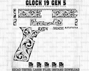 Fichiers de gravure laser personnalisés pour arme à feu Glock19 Gen5, fichiers de défilement, défilement SVG, svg avec pointillé de défilement, fichiers numériques ezcad Ai Png Dxf