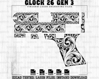 Fichiers de gravure laser personnalisés pour arme à feu Glock23 Gen3, fichiers de défilement, défilement SVG, svg avec pointillé de défilement, fichiers numériques ezcad Ai Png Dxf
