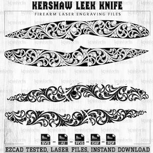 Archivos de grabado láser de pergamino para cuchillos Kershaw Leek personalizados, archivos de punteo de pergamino, pergamino para cuchillos svg dxf ai png, archivos de grabado de pergamino