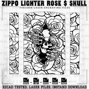 Custom Lighter Rose skull pattern work laser engraving files, Laser engraving design, lighter vector svg dxf ai png, skull engraving files.