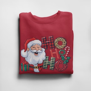 Christmas Ho Ho Ho Sweatshirt, Holiday Crewneck Jumper, Santa Claus Xmas Pullover, Festive Winter Apparel, Gift for Him or Her