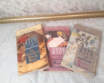Erotic fiction books, Sleeping Beauty Trilogy, Anne Rice, 1983 vintage paperback set, adult fantasy