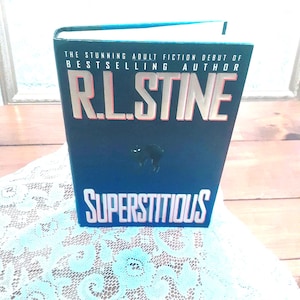 Superstitious by R. L. Stine – 1995 Hardcover – Vintage Adult Horror – First Adult Novel – Creepy Thriller Book