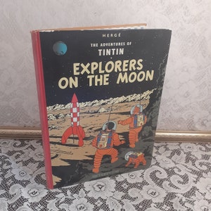 classic comic book, Tintin Explorers on the Moon, Hergé, 1959, vintage hardcover, space adventure, graphic novel