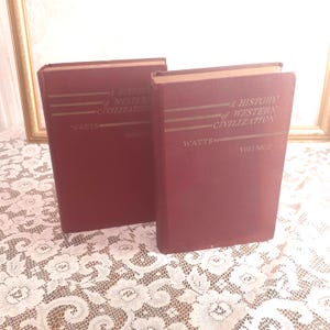 Vintage 1939 hardcover classic history set, A History of Western Civilization Vol. I & II by Arthur F. Watts