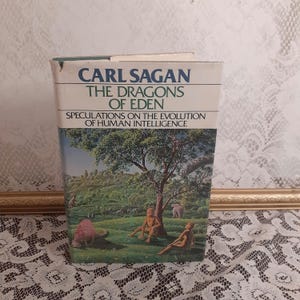Evolution science book, The Dragons of Eden book, Carl Sagan, 1977 first edition 2nd print, mind intelligence, vintage hardcover