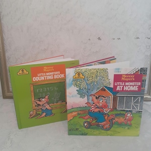 Vintage Children’s Book Set, Mercer Mayer Little Monster At Home & Counting Hardcover 2 Books