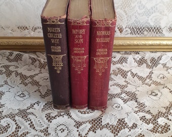 Charles Dickens Antique Red John C Winston Co Book Set: Martin Chuzzlewit,  Dombey and Sons, Nicholas Nicklby 