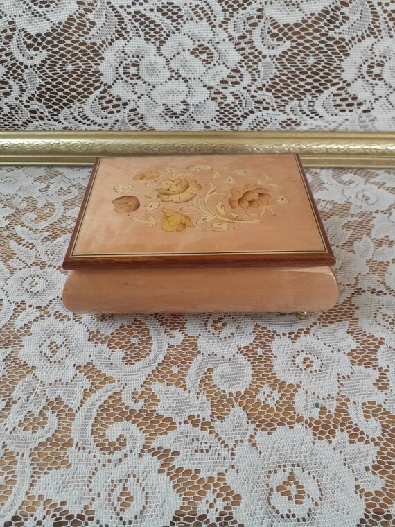 Italian Made Floral Inlaid Wood Peach/Pink Music B