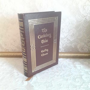 Classic literature book, The Canterbury Tales by Geoffrey Chaucer, 1978, Easton Press, vintage leather-bound collectible