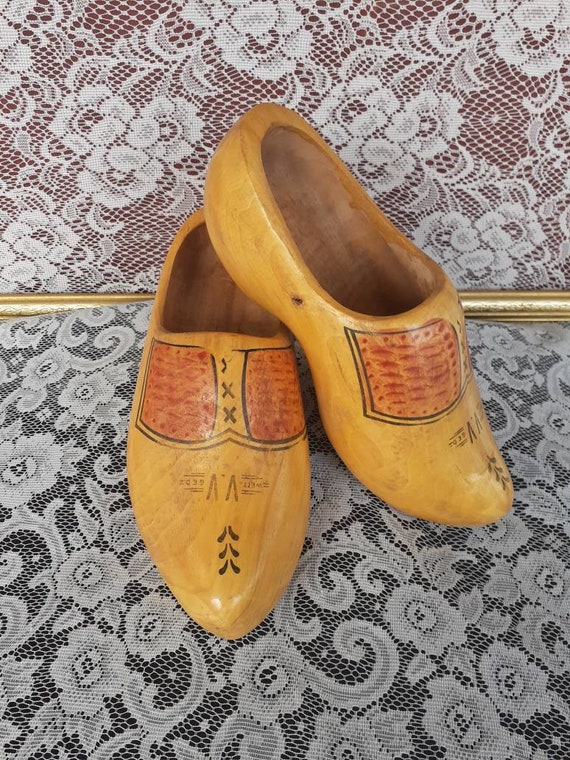 Vintage Hand Carved Wooden Dutch Shoes, Traditiona