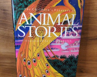 Children’s animal book, Treasury of Animal Stories, Jan Machelek 1993, vintage hardcover folk tales