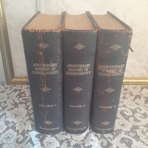 antique history book set, Lehigh County Pennsylvania history, 1914 genealogical book set