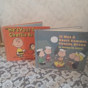 Vintage Hardcover Peanuts Charles M Schulz Book Set, He's Your Dog Charlie Brown and It was A Short Summer Charlie Brown