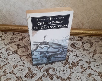 Charles Darwin The Origin of the Species Vintage 1985 Penguin Classics Theory of Evolution Paperback Book with Duria Antiquior Cover Art