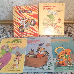 Hanna-Barbera book set, vintage children’s books, Hong Kong Phooey, Grape Ape, Devlin, Speed Buggy