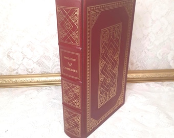 Classic literature book, Molière Comedies, Frame translation, Franklin Library, 1985 decorative hardcover