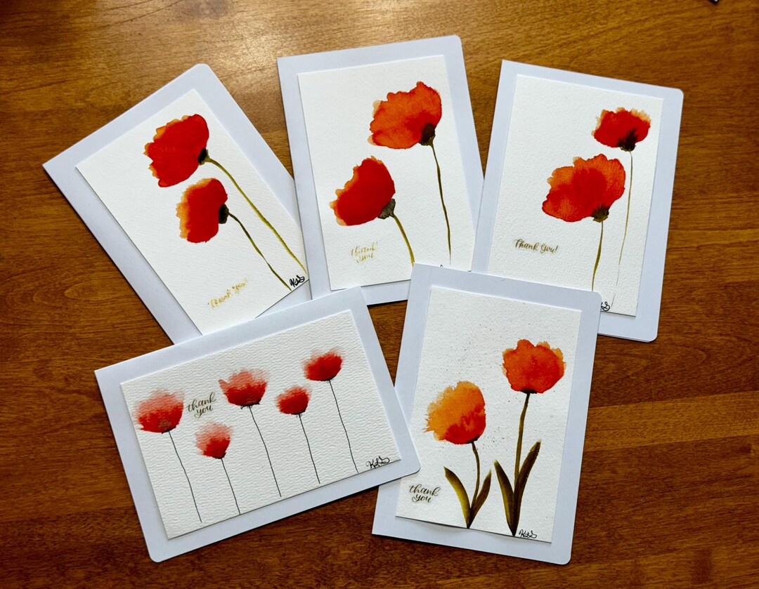 Watercolor Poppies Thank You Cards - Etsy