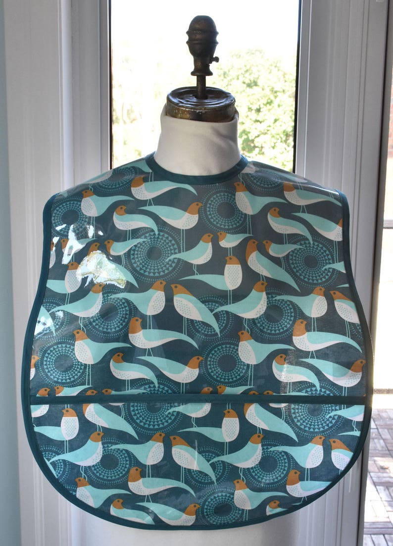 Blue Peacock Extra Large Adult Bib waterproof stain-proof vinyl covered extra-large bib with pocket machine washable