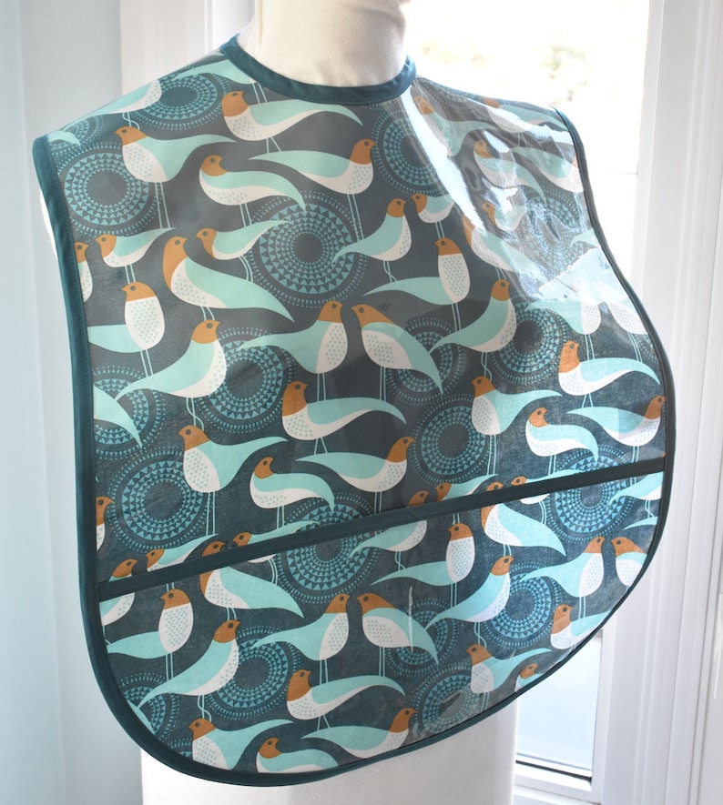 Blue Peacock Extra Large Adult Bib waterproof stain-proof vinyl covered extra-large bib with pocket machine washable