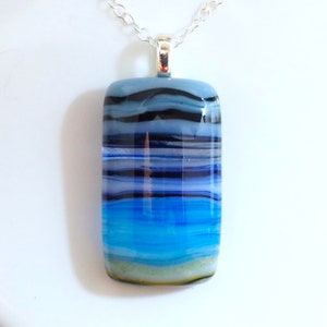 Blue Seascape Pendant Necklace - Beach Necklace - Handmade Fused Glass Jewellery - Made in U.K. EP 1238
