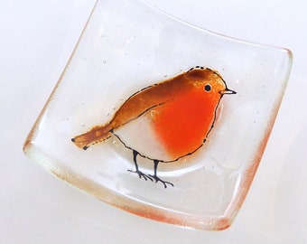 Robin Trinket Dish - Ring Dish - Red Robin Jewellery Dish - Tea Light Holder - Ring Holder Dish - Glass Votive Holder - ED 1264